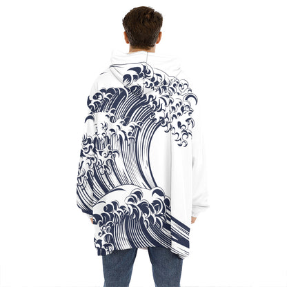 Japanese Kanagawa Wave Print Hoodie Blanket