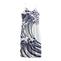Japanese Kanagawa Wave Print Jersey Midi Cami Dress