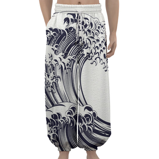 Japanese Kanagawa Wave Print Lantern Pants