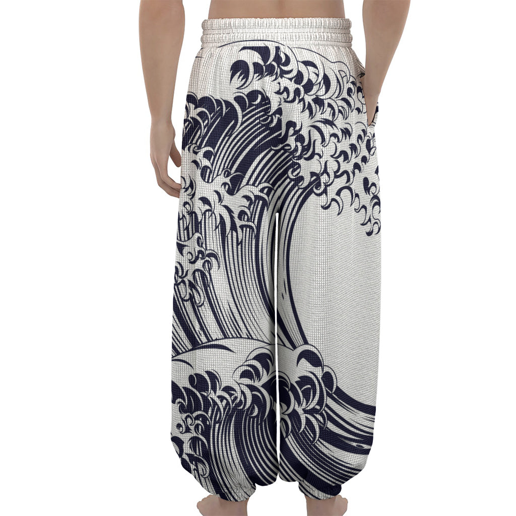 Japanese Kanagawa Wave Print Lantern Pants