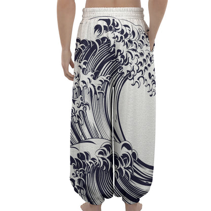 Japanese Kanagawa Wave Print Lantern Pants