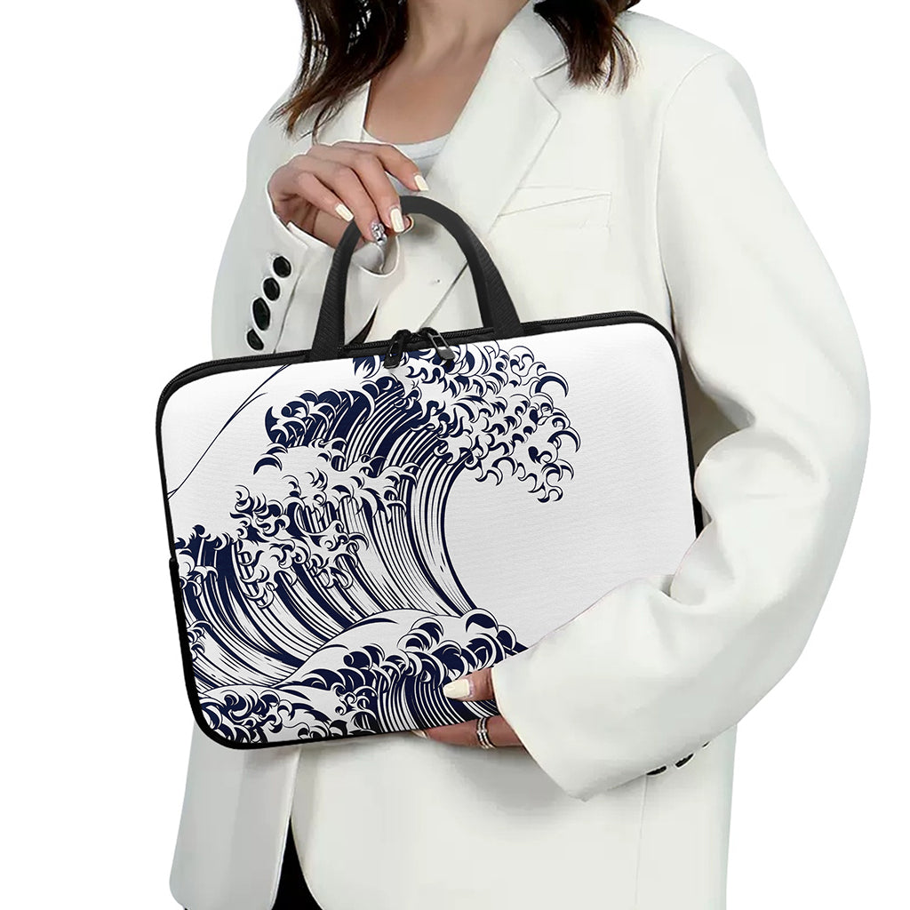 Japanese Kanagawa Wave Print Laptop Sleeve With Handle