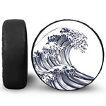 Japanese Kanagawa Wave Print Leather Spare Tire Cover