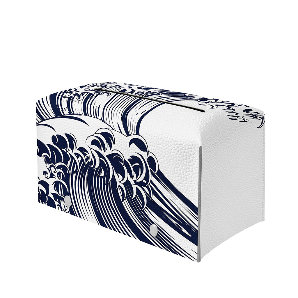 Japanese Kanagawa Wave Print Leather Tissue Box Cover