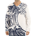 Japanese Kanagawa Wave Print Long Sleeve Baseball Jersey
