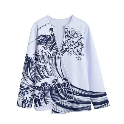 Japanese Kanagawa Wave Print Long Sleeve Short Coat
