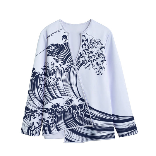 Japanese Kanagawa Wave Print Long Sleeve Short Coat