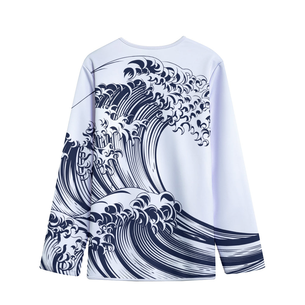 Japanese Kanagawa Wave Print Long Sleeve Short Coat