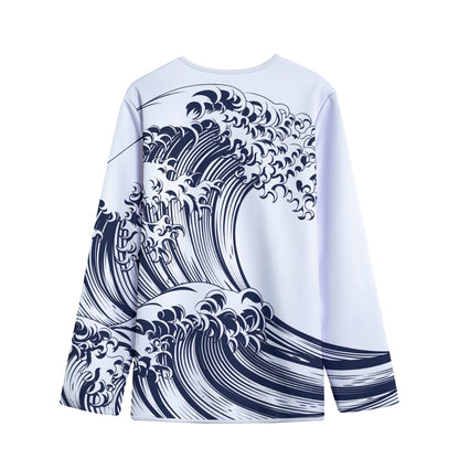 Japanese Kanagawa Wave Print Long Sleeve Short Coat