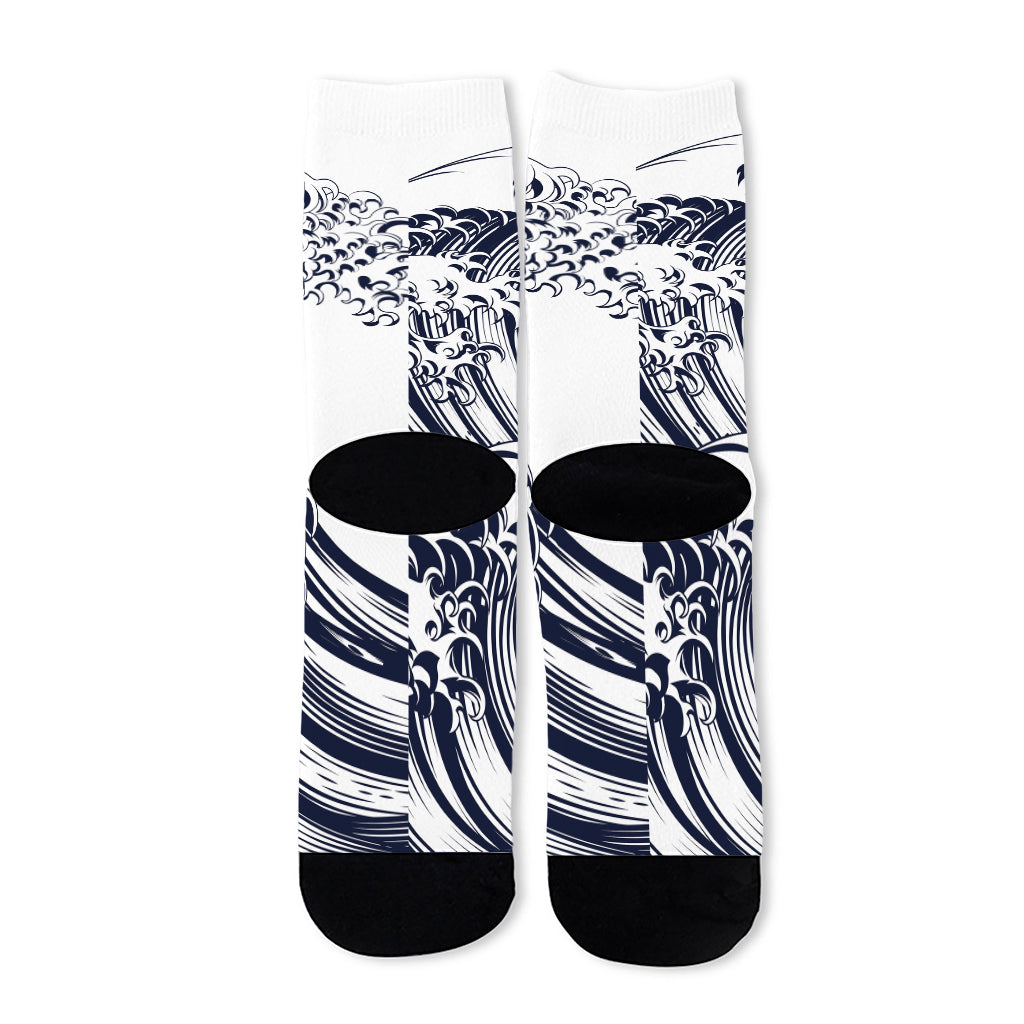 Japanese Kanagawa Wave Print Long Socks