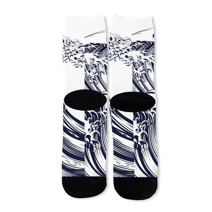 Japanese Kanagawa Wave Print Long Socks
