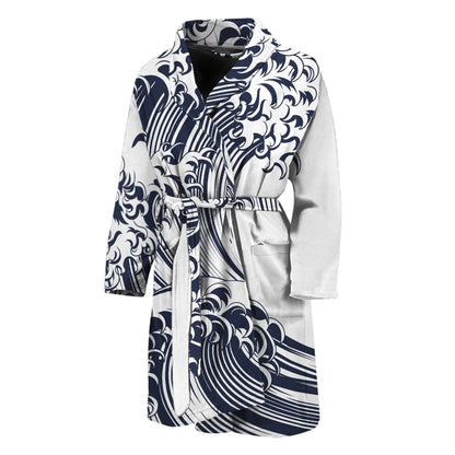 Japanese Kanagawa Wave Print Men's Bathrobe