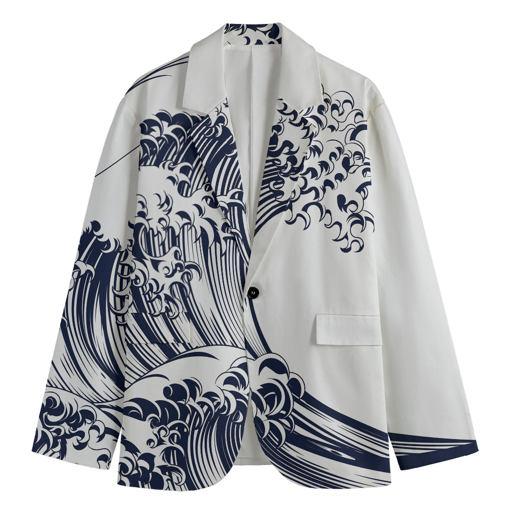 Japanese Kanagawa Wave Print Men's Blazer