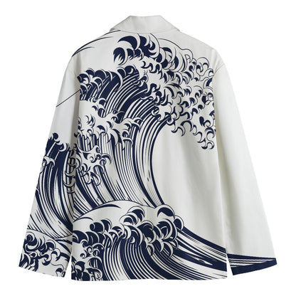 Japanese Kanagawa Wave Print Men's Blazer