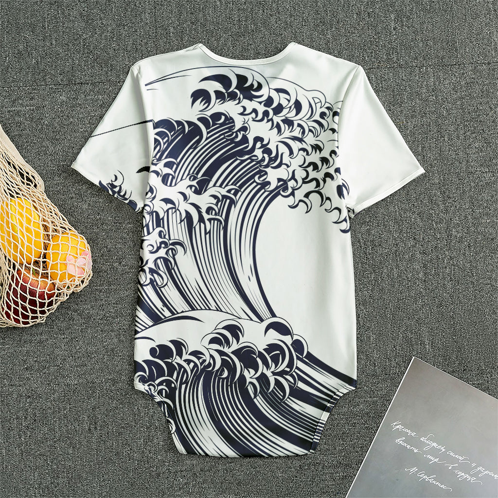 Japanese Kanagawa Wave Print Men's Bodysuit
