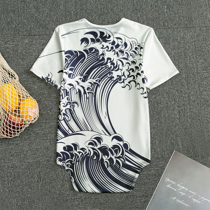 Japanese Kanagawa Wave Print Men's Bodysuit