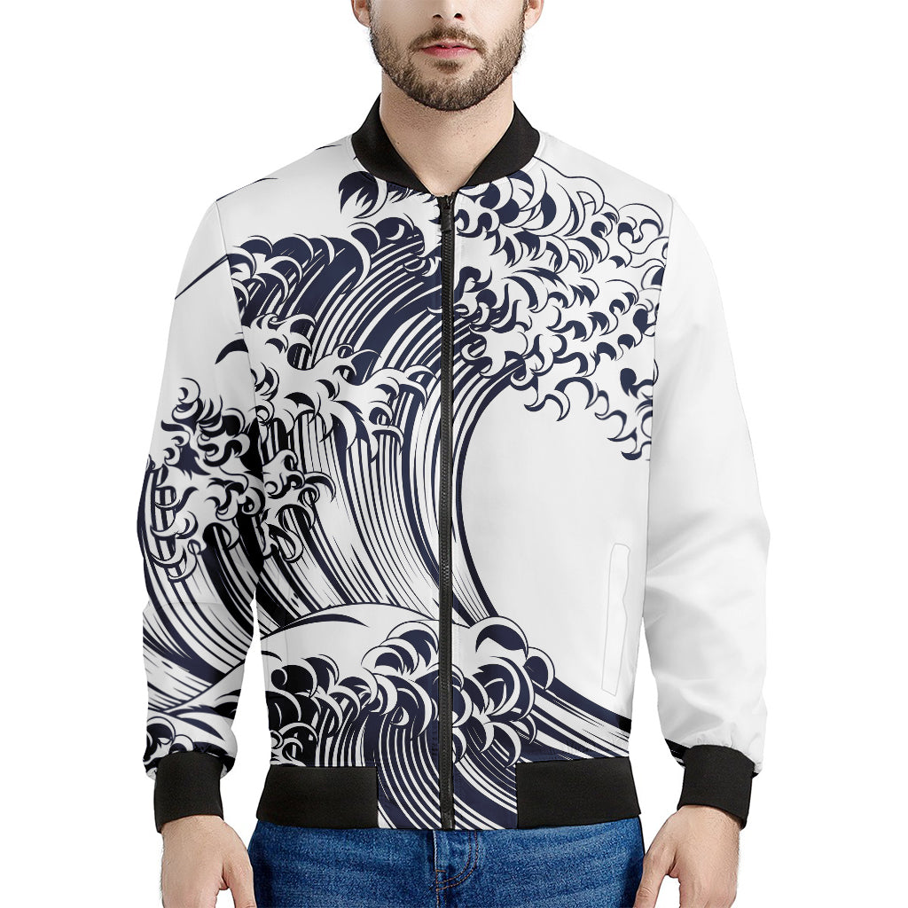 Japanese Kanagawa Wave Print Men's Bomber Jacket