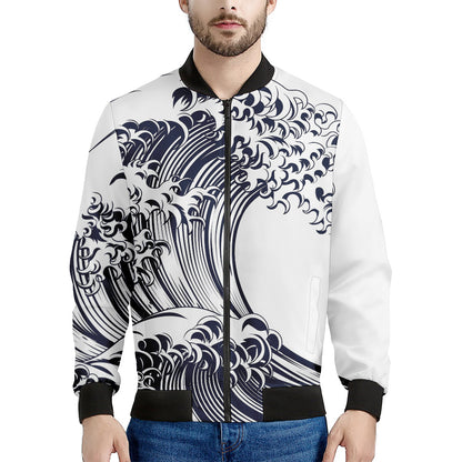 Japanese Kanagawa Wave Print Men's Bomber Jacket
