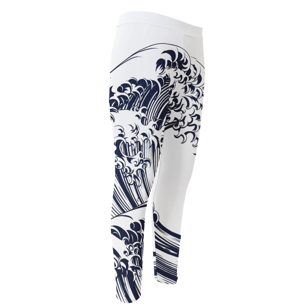 Japanese Kanagawa Wave Print Men's Compression Pants