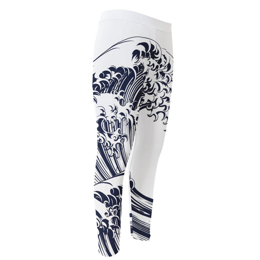 Japanese Kanagawa Wave Print Men's Compression Pants