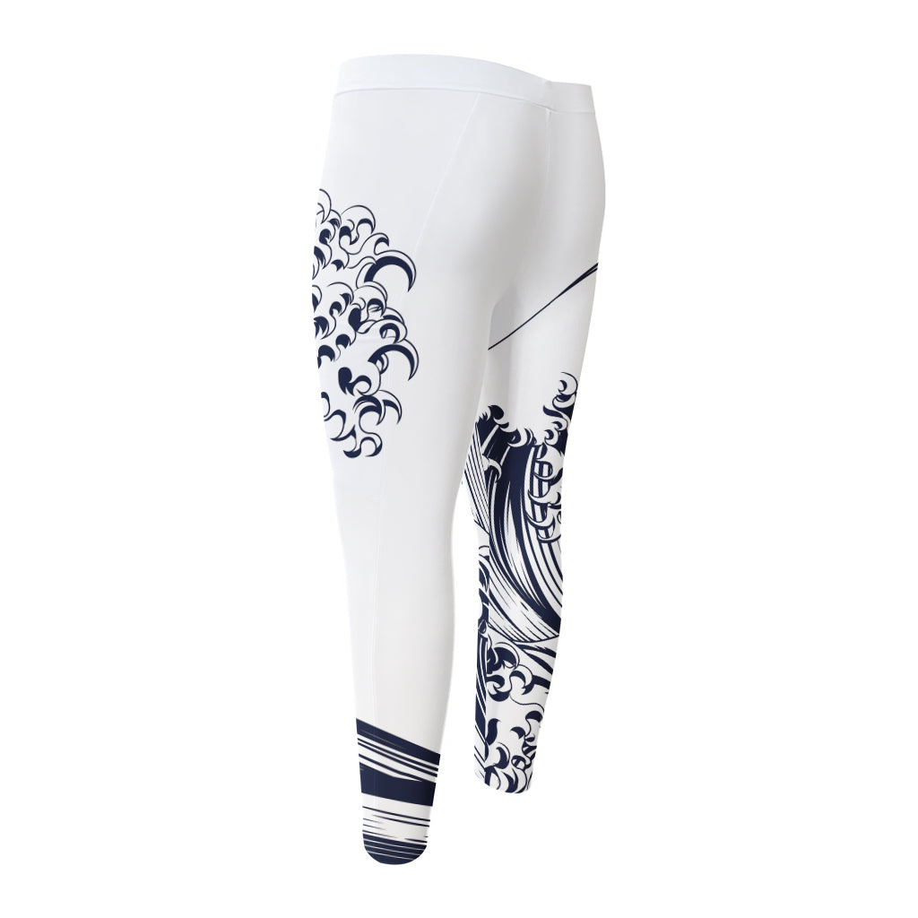 Japanese Kanagawa Wave Print Men's Compression Pants