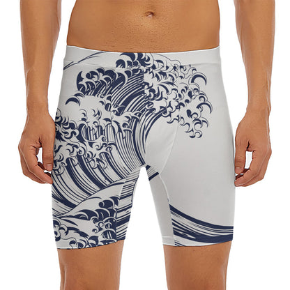 Japanese Kanagawa Wave Print Men's Long Boxer Briefs