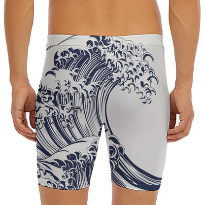 Japanese Kanagawa Wave Print Men's Long Boxer Briefs