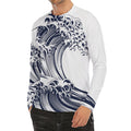 Japanese Kanagawa Wave Print Men's Long Sleeve Rash Guard