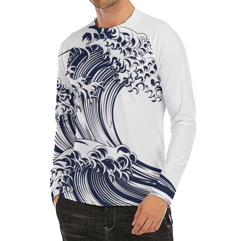 Japanese Kanagawa Wave Print Men's Long Sleeve Rash Guard