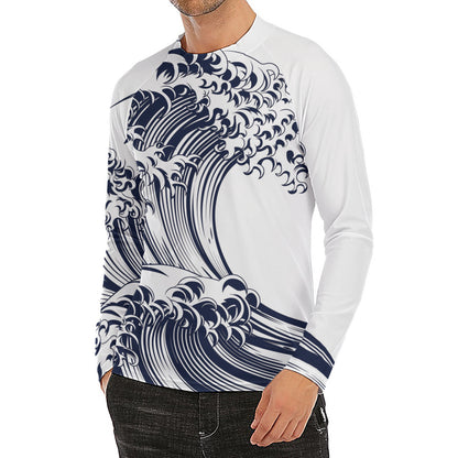 Japanese Kanagawa Wave Print Men's Long Sleeve Rash Guard