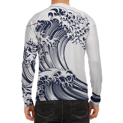 Japanese Kanagawa Wave Print Men's Long Sleeve Rash Guard
