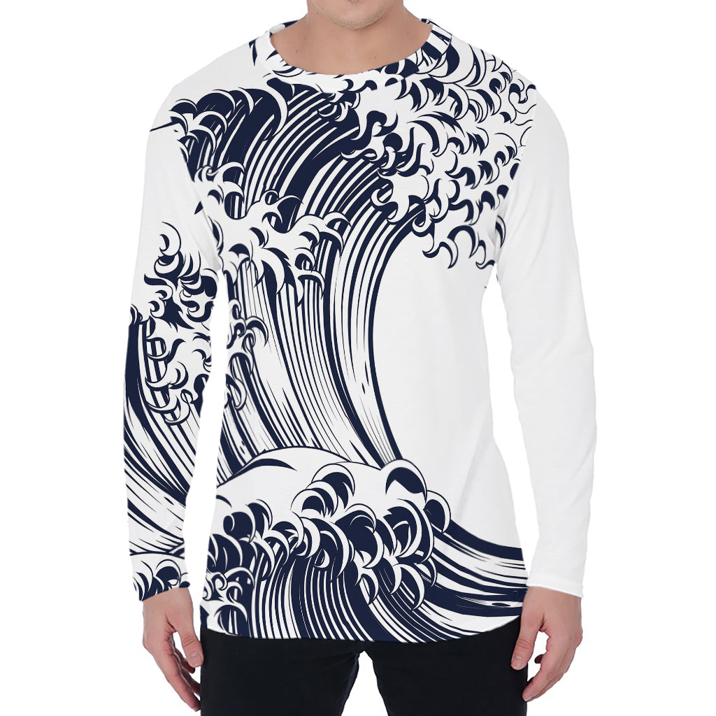 Japanese Kanagawa Wave Print Men's Long Sleeve T-Shirt