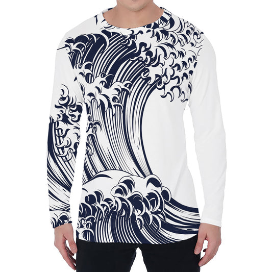 Japanese Kanagawa Wave Print Men's Long Sleeve T-Shirt