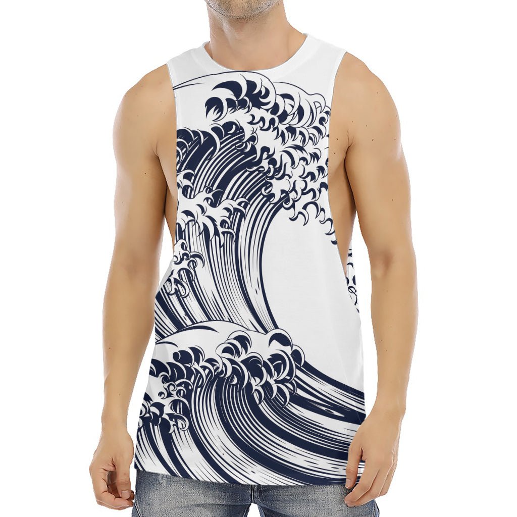 Japanese Kanagawa Wave Print Men's Muscle Tank Top