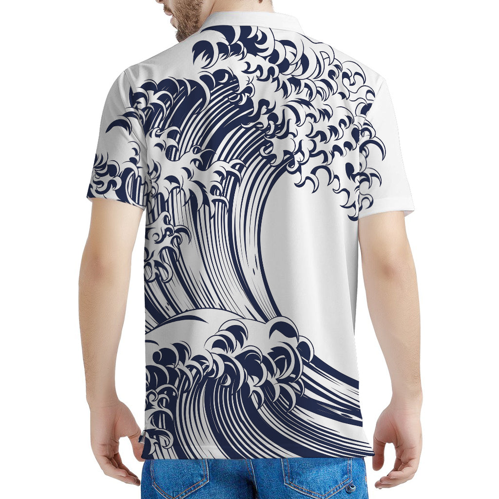 Japanese Kanagawa Wave Print Men's Polo Shirt