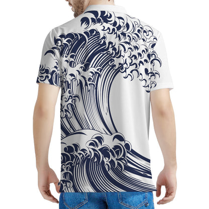 Japanese Kanagawa Wave Print Men's Polo Shirt