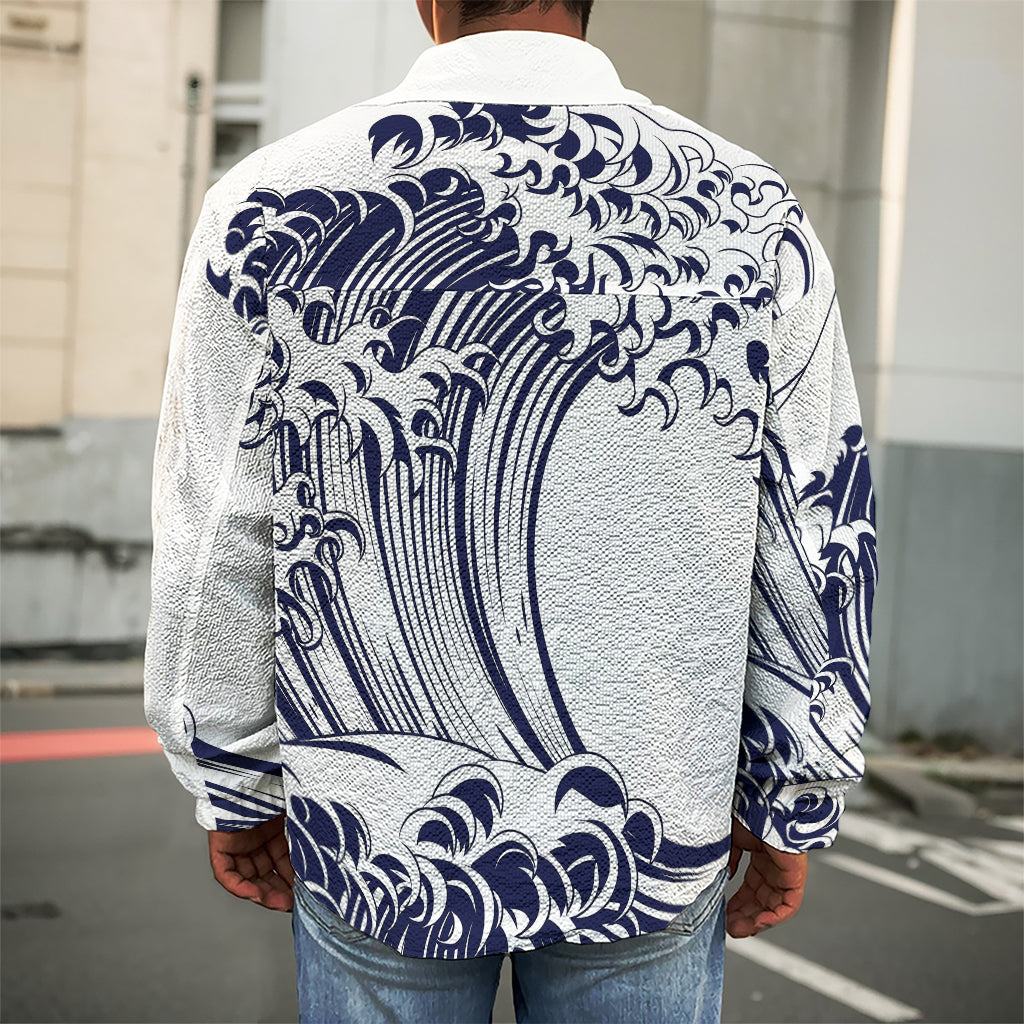 Japanese Kanagawa Wave Print Men's Shirt Jacket