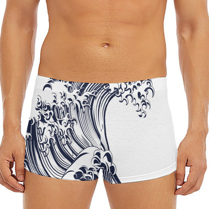 Japanese Kanagawa Wave Print Men's Short Boxer Briefs
