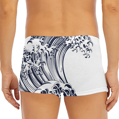 Japanese Kanagawa Wave Print Men's Short Boxer Briefs