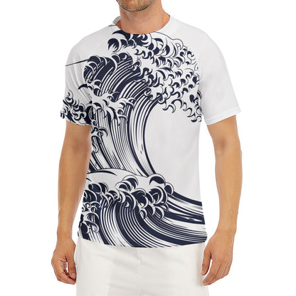 Japanese Kanagawa Wave Print Men's Short Sleeve Rash Guard