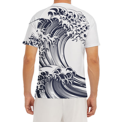 Japanese Kanagawa Wave Print Men's Short Sleeve Rash Guard