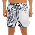 Japanese Kanagawa Wave Print Men's Split Running Shorts