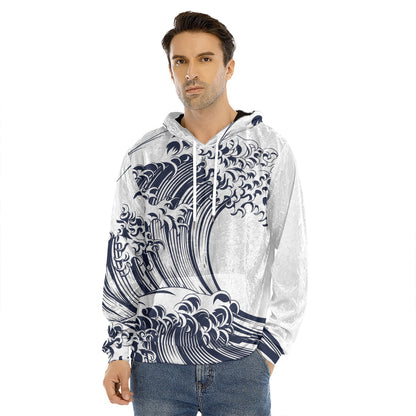 Japanese Kanagawa Wave Print Men's Velvet Pullover Hoodie