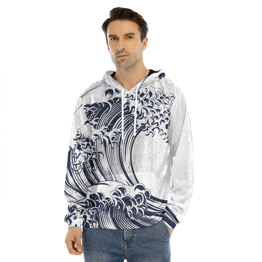 Japanese Kanagawa Wave Print Men's Velvet Pullover Hoodie