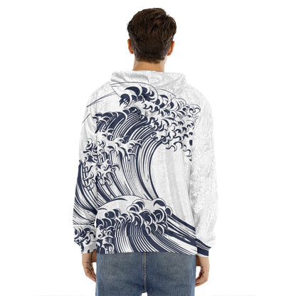 Japanese Kanagawa Wave Print Men's Velvet Pullover Hoodie