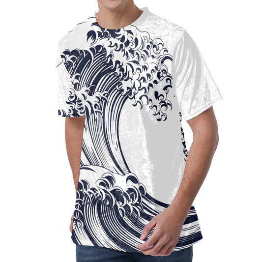 Japanese Kanagawa Wave Print Men's Velvet T-Shirt