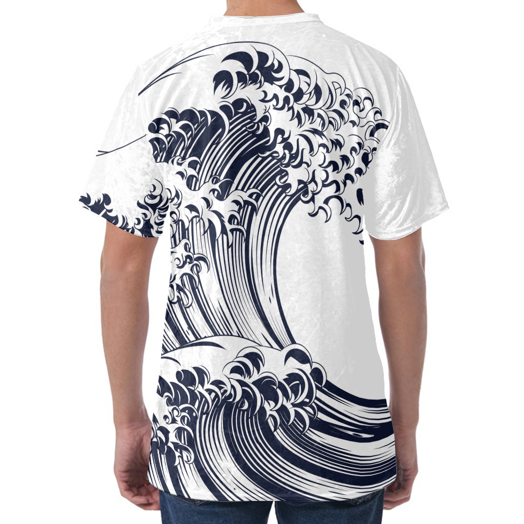 Japanese Kanagawa Wave Print Men's Velvet T-Shirt