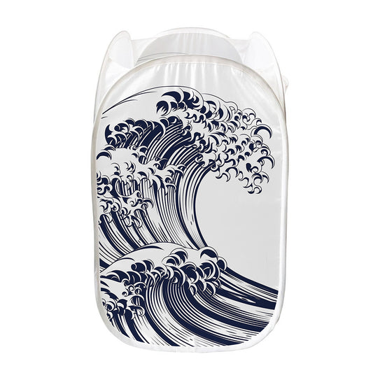 Japanese Kanagawa Wave Print Mesh Laundry Hamper