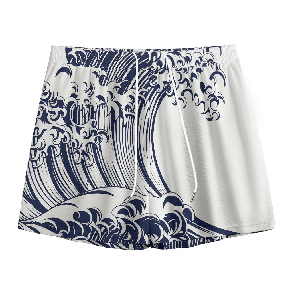 Japanese Kanagawa Wave Print Mesh Shorts