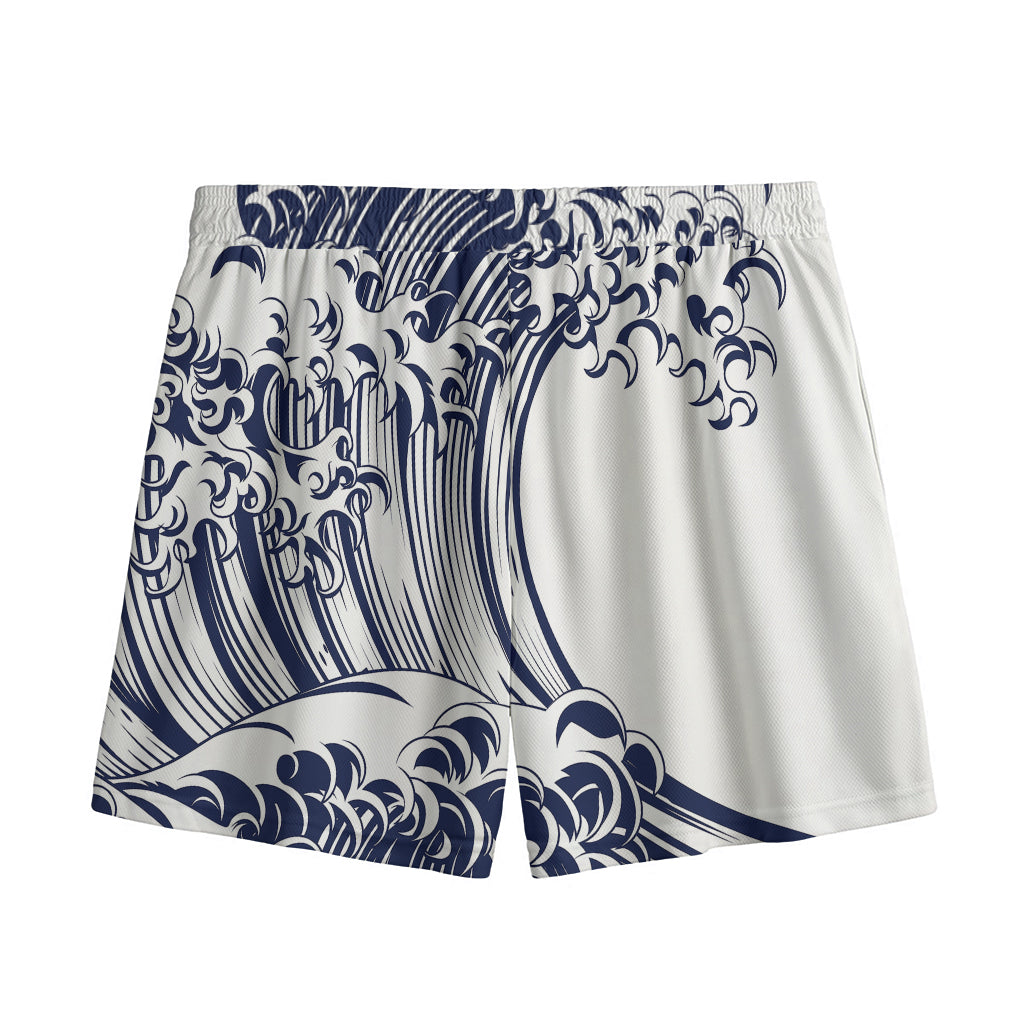 Japanese Kanagawa Wave Print Mesh Shorts